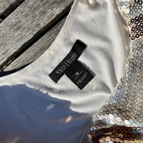 White House Black Market Sequin Dress Gold and Silver Chevron Zig Women’s Medium - Picture 7 of 13